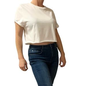 Topshop white cropped short sleeve tee T-shirt with rolled sleeves size 8 NWOT